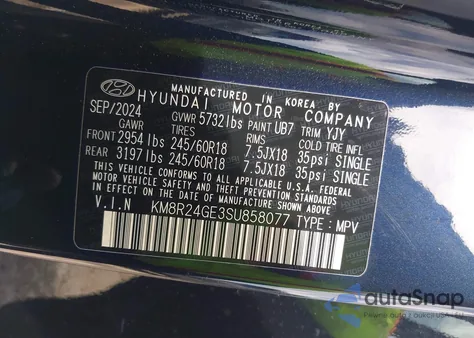 2025 Hyundai Palisade Sel from USA, damaged, VIN KM8R24GE3SU858077